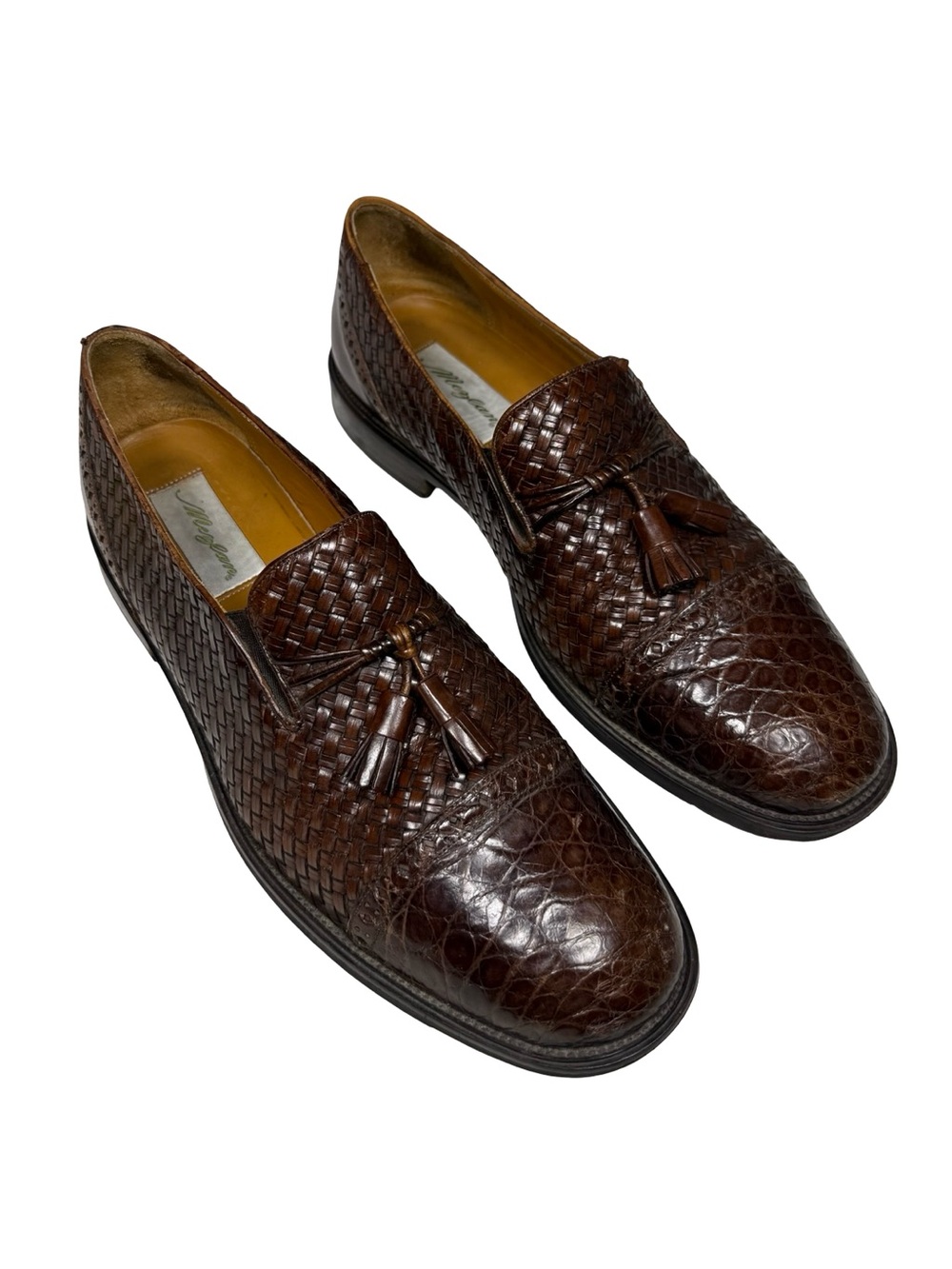 Mezlan Mens 11.5 M Genuine Crocodile Woven Leather Tassel Loafers Quiet Luxury